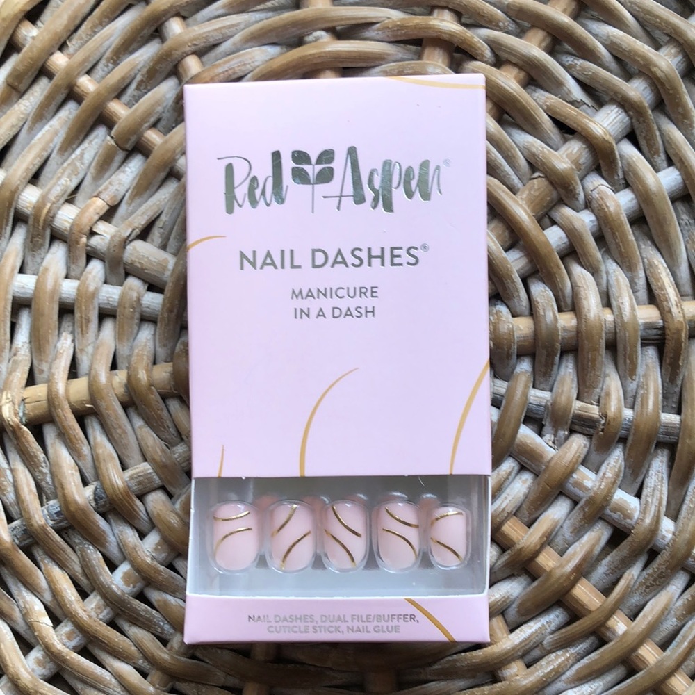 Pink with gold detail Red Aspen press on nails - Opportunity Knocks, Andrea